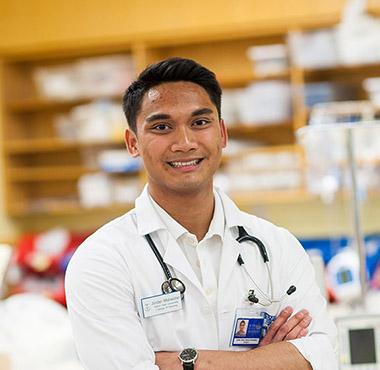 Nursing student in a medical lab